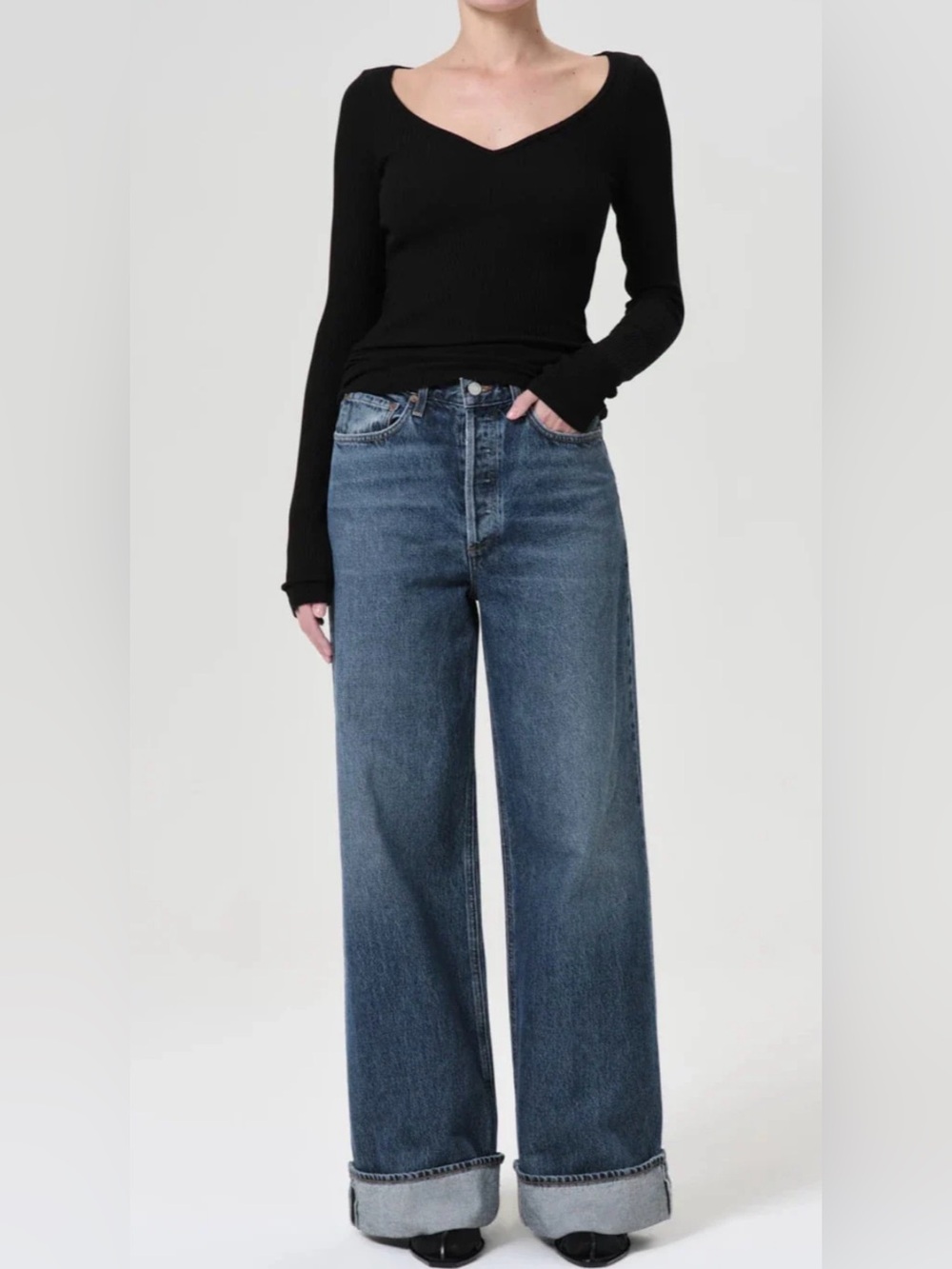 Agolde Dame Cuffed High-Rise Wide Leg Jeans Control 27